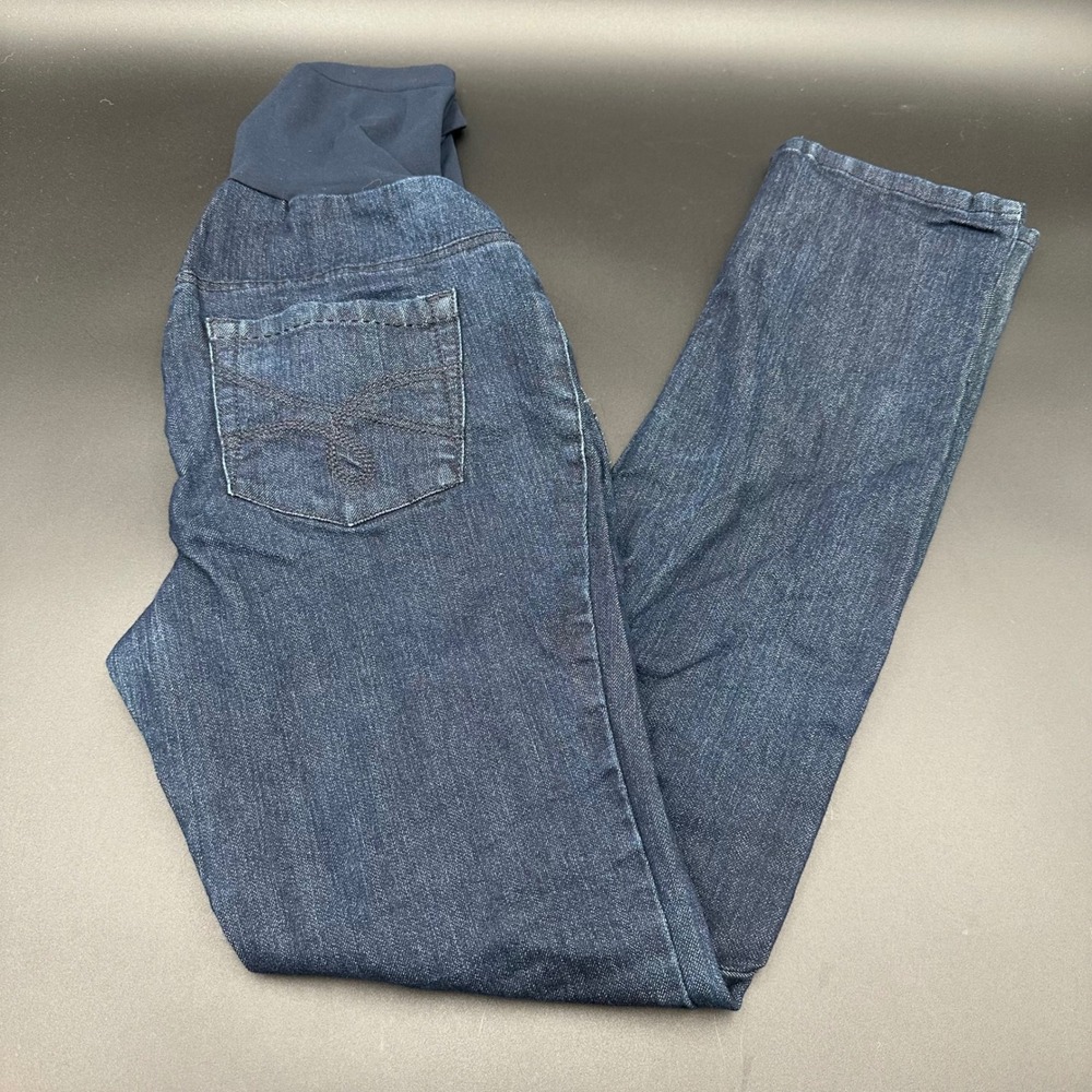 Indigo Blue Women's Small Maternity‎ Jeans Dark Wash Denim Over Belly Panel